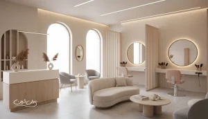 طراحی و دکوراسیون سالن زیبایی با نورپردازی مناسب، چیدمان حرفه‌ای و فضای آرام برای بهبود تجربه مشتری