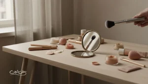 تصویر مفهومی از بازگشت ترندهای زیبایی با آینه قدیمی و ابزار آرایش مدرن روی میز آرایش