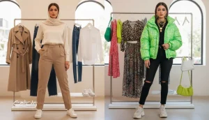 مقایسه ترندهای زودگذر و آیتم های ماندگار مد و فشن در یک تصویر مفهومی با استایل مینیمال