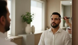 آرایش داماد به سبک طبیعی و نامرئی برای کنترل برق صورت و یکدست شدن پوست در عکس های عروسی
