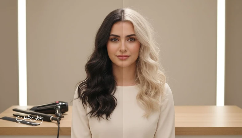 تصویر مفهومی از تفاوت موی سالم و موی آسیب دیده پس از رنگ مو، دکلره و استایل حرارتی