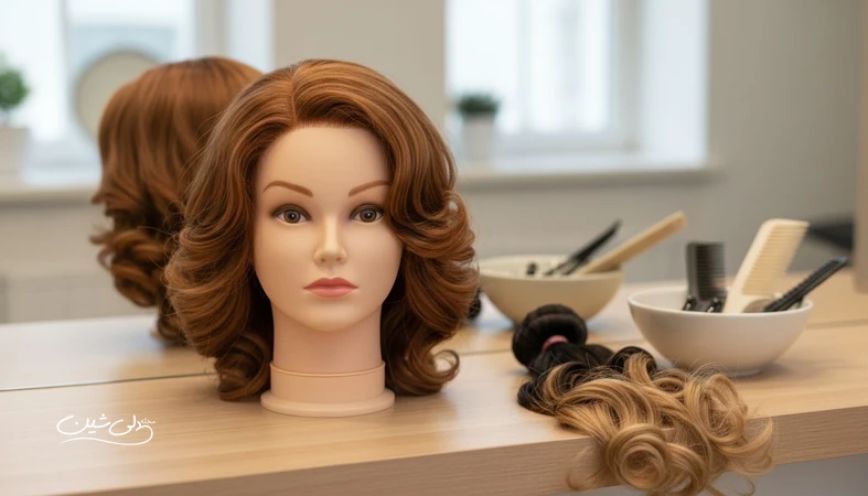 میز کار آرایشگر با ویگ و اکستنشن مو برای راهنمای انتخاب ایمن و کاهش آسیب به موهای طبیعی