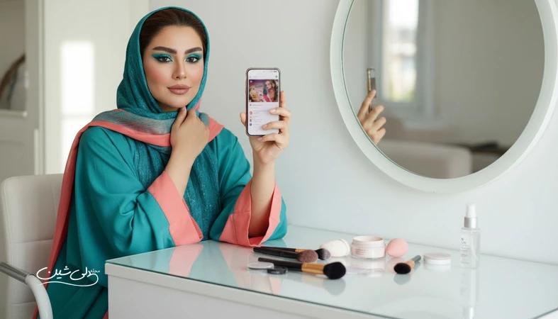 تصویر مفهومی از تاثیر سلبریتی ها بر زیبایی و مرز بین الهام گرفتن و فشار برای شبیه شدن در انتخاب آرایش