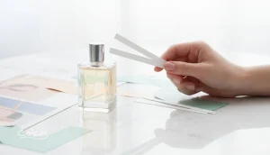 مقایسه و ارزیابی کیفیت عطرهای سلبریتی با تست نوار بلاتر و بطری عطر بدون برند روی میز آرایش