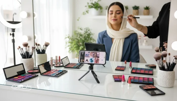 پرتفولیو اینستاگرامی میکاپ با عکاسی حرفه ای، نور نرم و چیدمان منظم پیج برای جذب مشتری