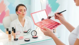 میکاپ آرتیست در حال انتخاب براش و پالت رنگ برای ساخت سبک شخصی و اجرای میکاپ حرفه ای