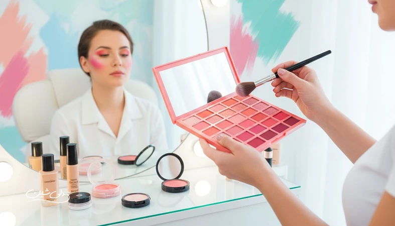 میکاپ آرتیست در حال انتخاب براش و پالت رنگ برای ساخت سبک شخصی و اجرای میکاپ حرفه ای