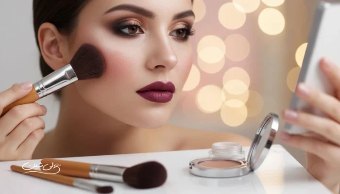 میکاپ شب برای نور کم و عکاسی با کانتور نرم، رژگونه و کنترل برق پوست برای جلوگیری از تخت شدن چهره