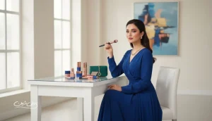 هماهنگی لباس و آرایش برای مهمانی؛ تصویر مفهومی از آماده شدن با میکاپ طبیعی و استایل شیک