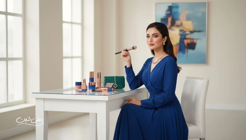 هماهنگی لباس و آرایش برای مهمانی؛ تصویر مفهومی از آماده شدن با میکاپ طبیعی و استایل شیک