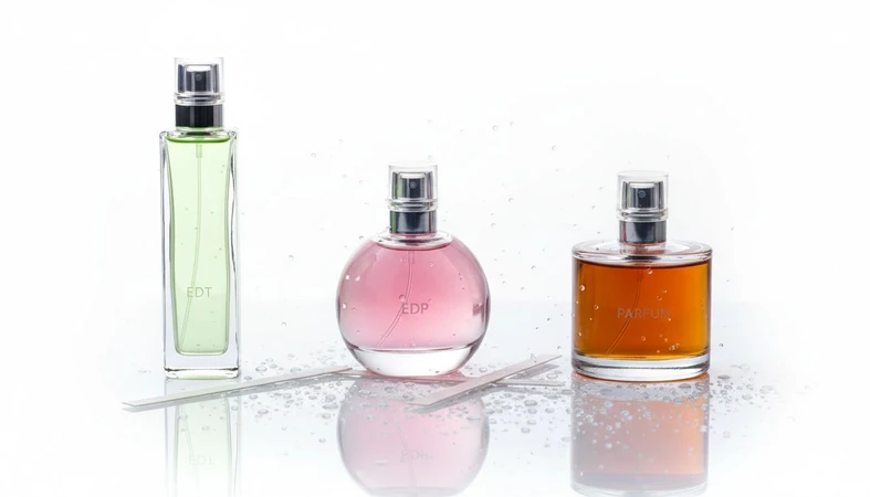 مقایسه غلظت عطر EDT و EDP و پرفیوم با بطری های بدون برند برای توضیح ماندگاری و پخش بو