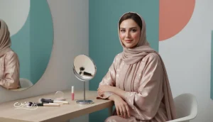 زنی با آرایش طبیعی و زبان بدن آرام مقابل آینه که ارتباط اعتمادبه‌نفس و زیبایی و تصویر فردی سالم‌تر را نشان می‌دهد