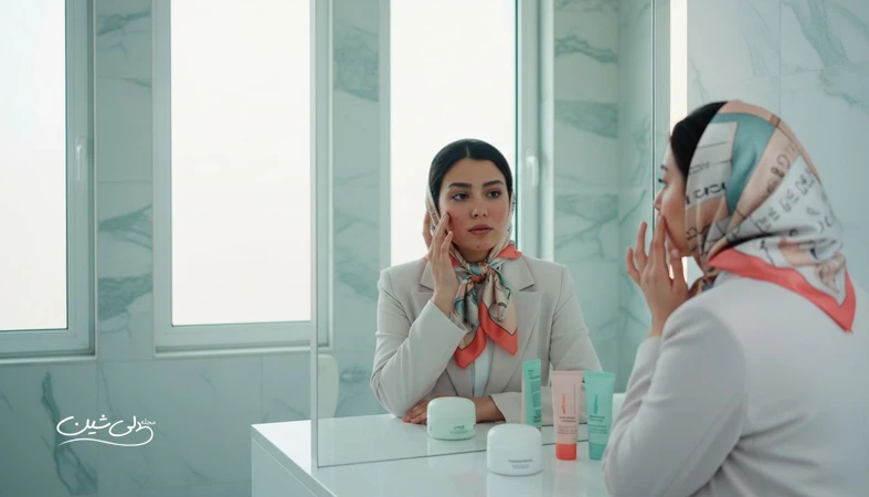 به هم ریختگی پوست با نشانه های قرمزی و جوش ریز در کنار محصولات روتین ساده؛ تصویر مرتبط با علت به هم ریختگی پوست و اصلاح مرحله ای